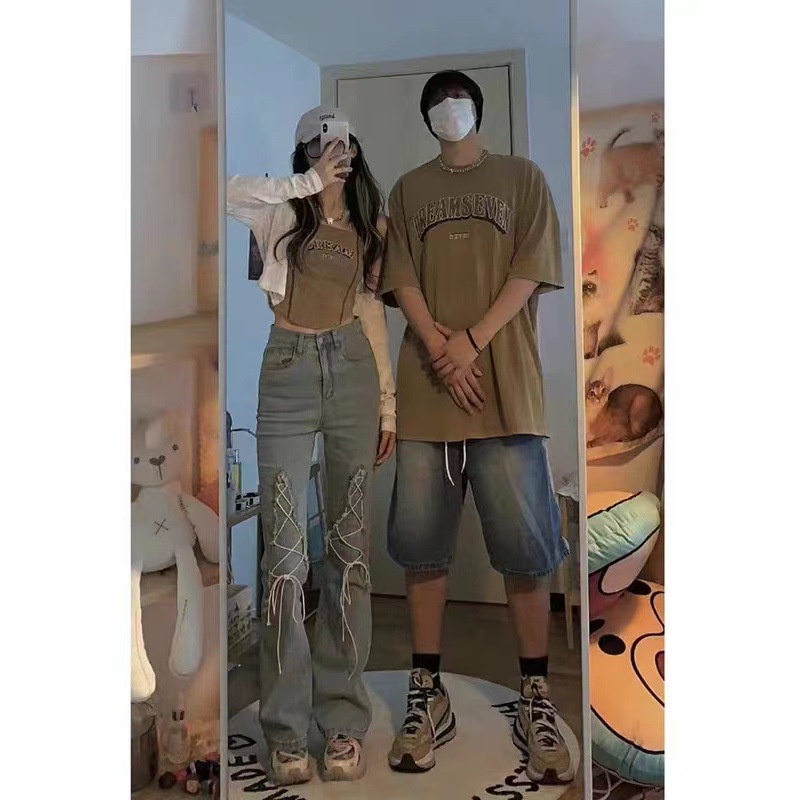 Áo Thun Tay Ngắn Hai Dây Mùa Hè 2023 Phong Cách Mới Mẻ Cho Cặp Đôi Đồ đôi  đồ cặp nam nữ