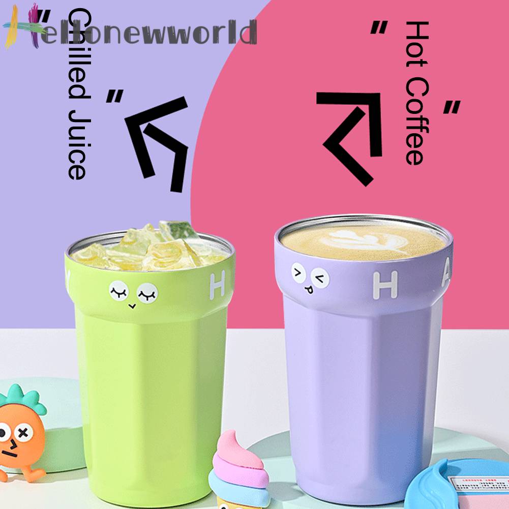 Bình Nước 450ML Bằng Thép Không Gỉ In Họa Tiết Hoạt Hình Dễ Thương Tiện Dụng Mang