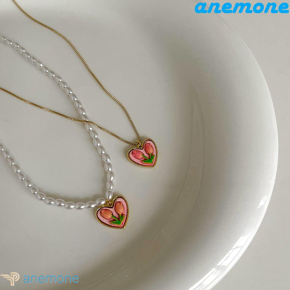 ANEMONE Vòng cổ Mặt Hoa Tulip Và Trái Tim Thời Trang Cho Nữ