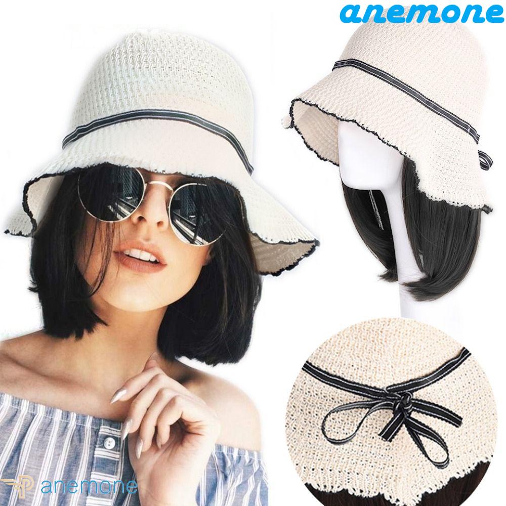 ANEMONE Tóc Giả Nối Dài Kiểu Tóc Bob Thẳng Bằng Sợi Tổng Hợp Thoáng Khí Dễ Mặc Vào Mùa Hè Cho Nữ
