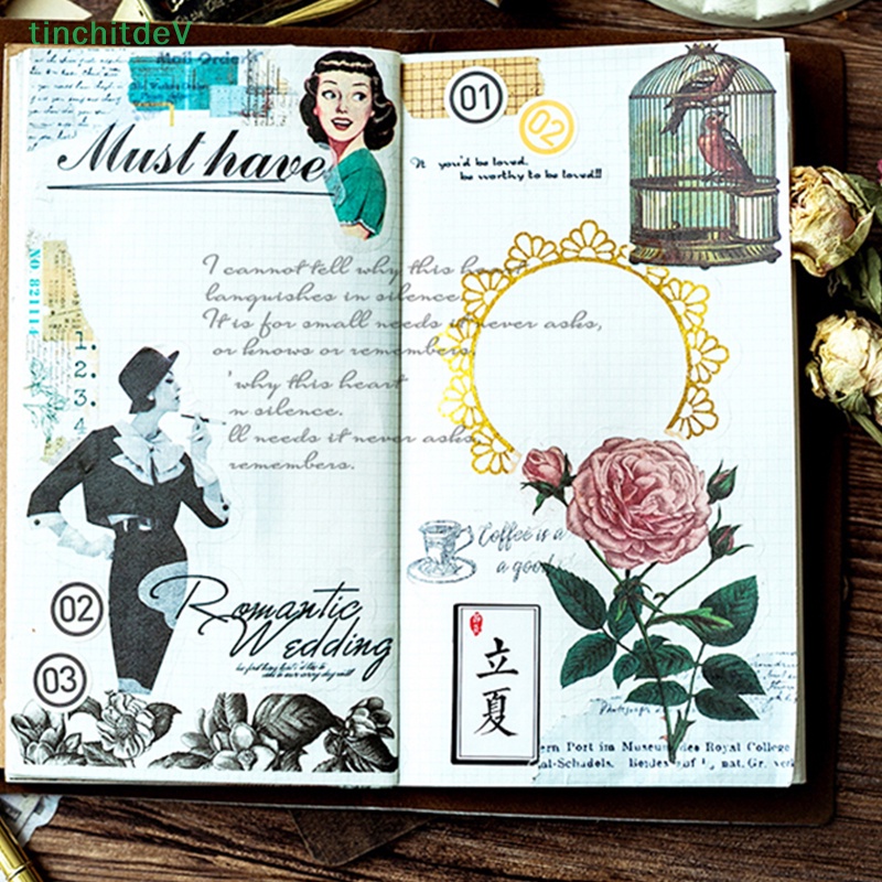 [TinchitdeV] Gói 60 Miếng Dán Trang Trí Sổ Nhật Ký Hình Đầu Lâu Hoa Lá Kiểu Vintage