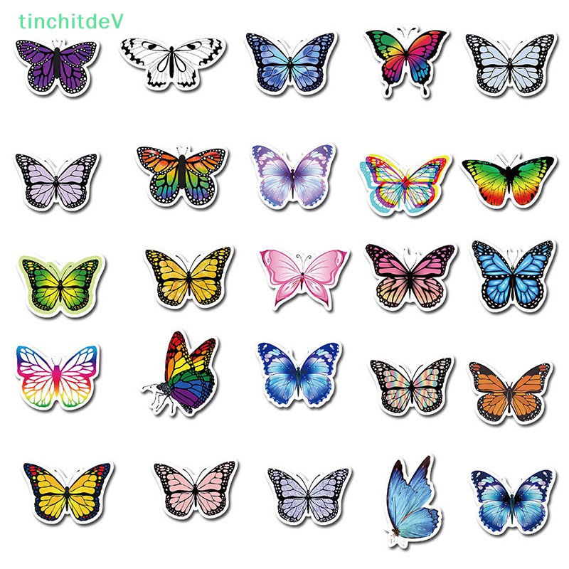 [TinchitdeV] Gói 50 Miếng Dán Hình Bướm Đáng Yêu Trang Trí Vali Laptop Xe Máy Xe Hơi [Mới]