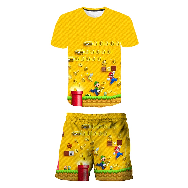 Set Đồ Mùa Hè 2 Món Gồm Áo Thun Mario Bros + Quần Ngắn Thời Trang Cho Bé
