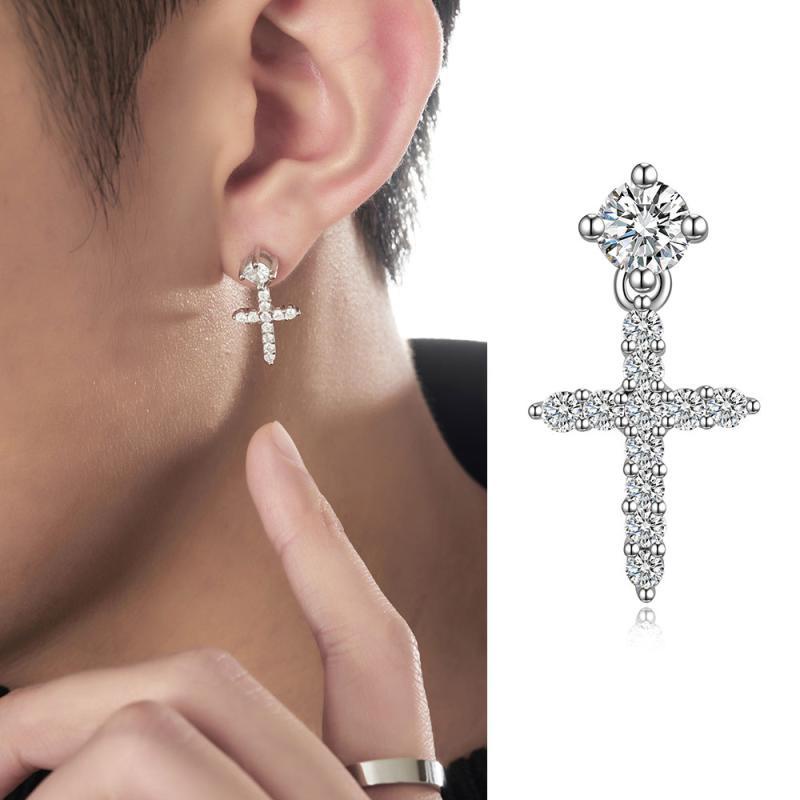 Khuyên Tai Hình Thánh Giá Đính Đá Zircon Cao Cấp Phong Cách Hip Hop Mới Dành Cho Nam Nữ