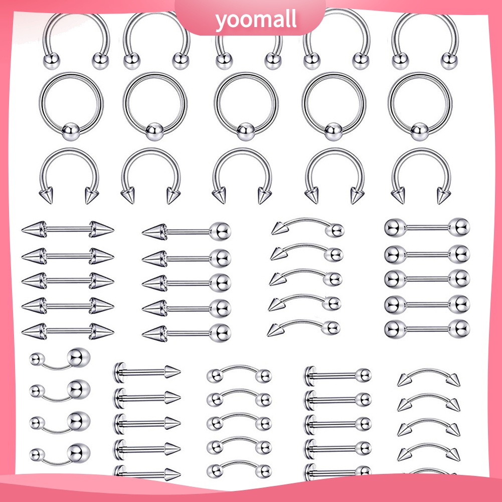 Set 60 Khuyên Mũi / Chân Mày / Môi Bằng Thép Không Gỉ Cá Tính