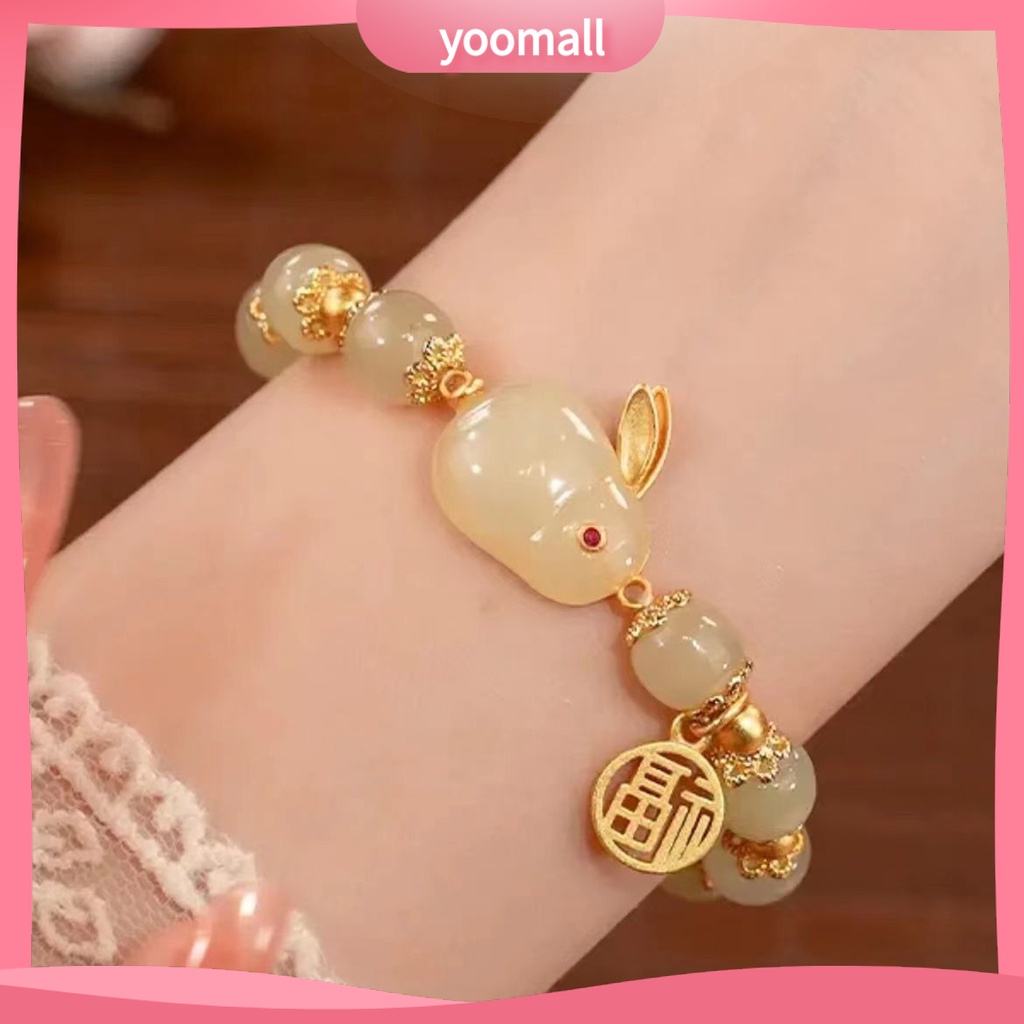 [YM] Vòng Đeo Tay Hạt Ngọc Bích Hetian Co Giãn Tốt KiểU Trung Hoa Thời Trang Thoải Mái Mặc Trang Sức