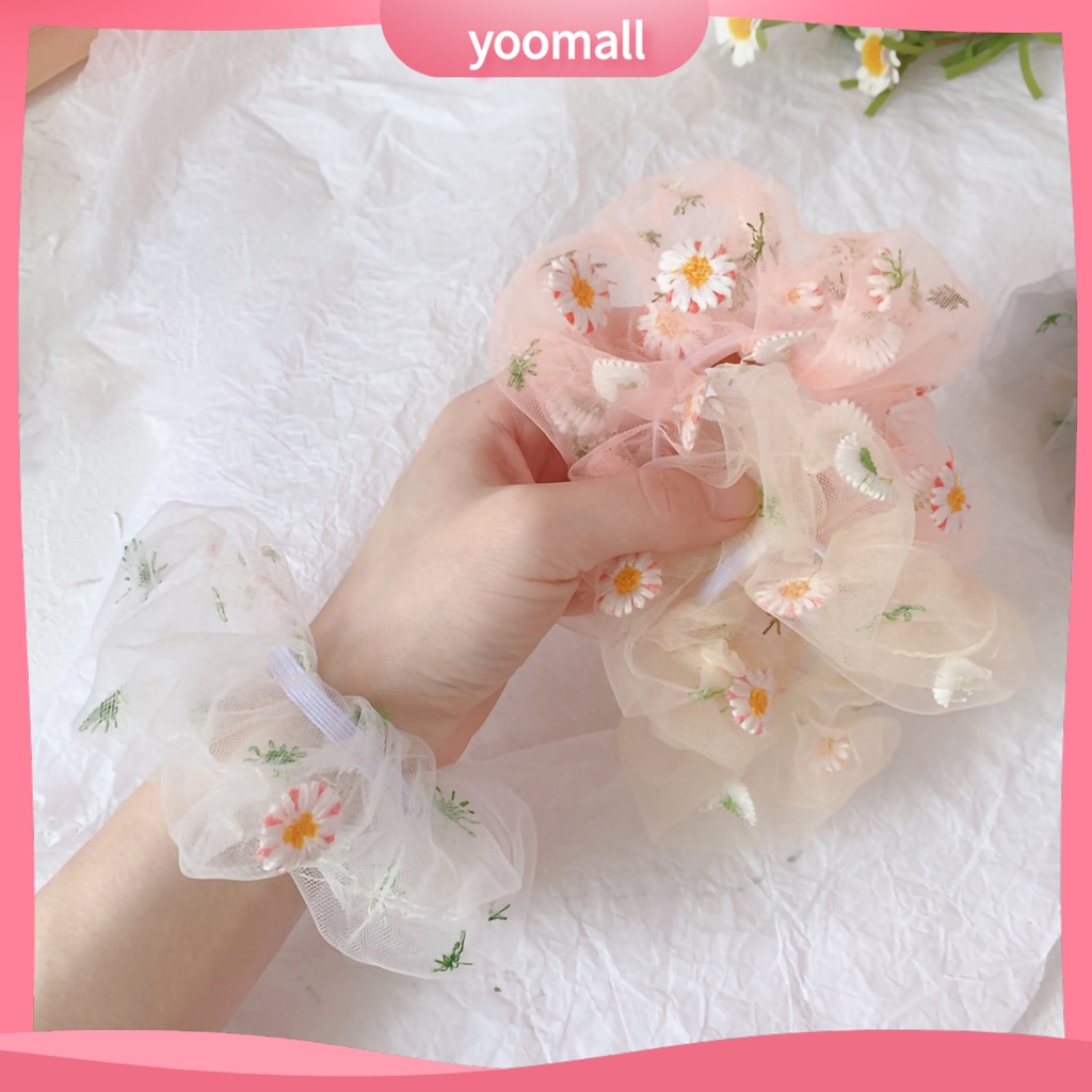 Dây Buộc Tóc Cao Su Vải Lưới Xuyên Thấu In Họa Tiết Hoa Sử Dụng Hàng Ngày Cho Bạn Gái