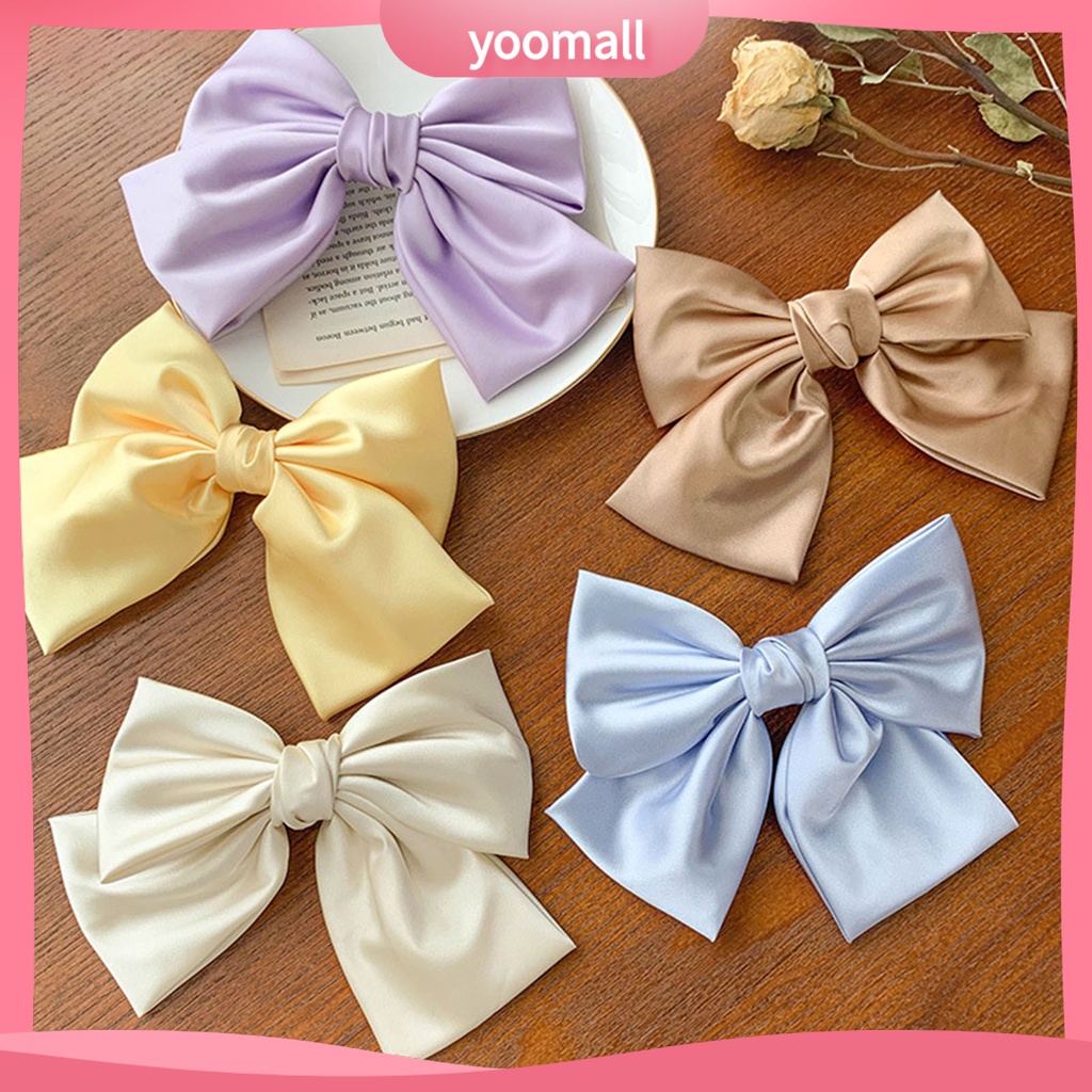 Kẹp Tóc Nơ Satin Trơn Mịn Trang Trí Xinh Xắn Cho Nữ
