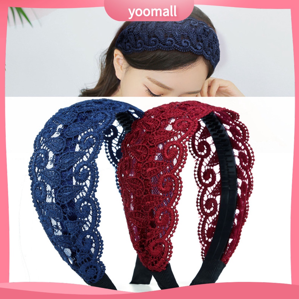 Băng Đô Cài Tóc Cố Định Răng Rộng Chống Trượt Thêu Ren Tinh Tế