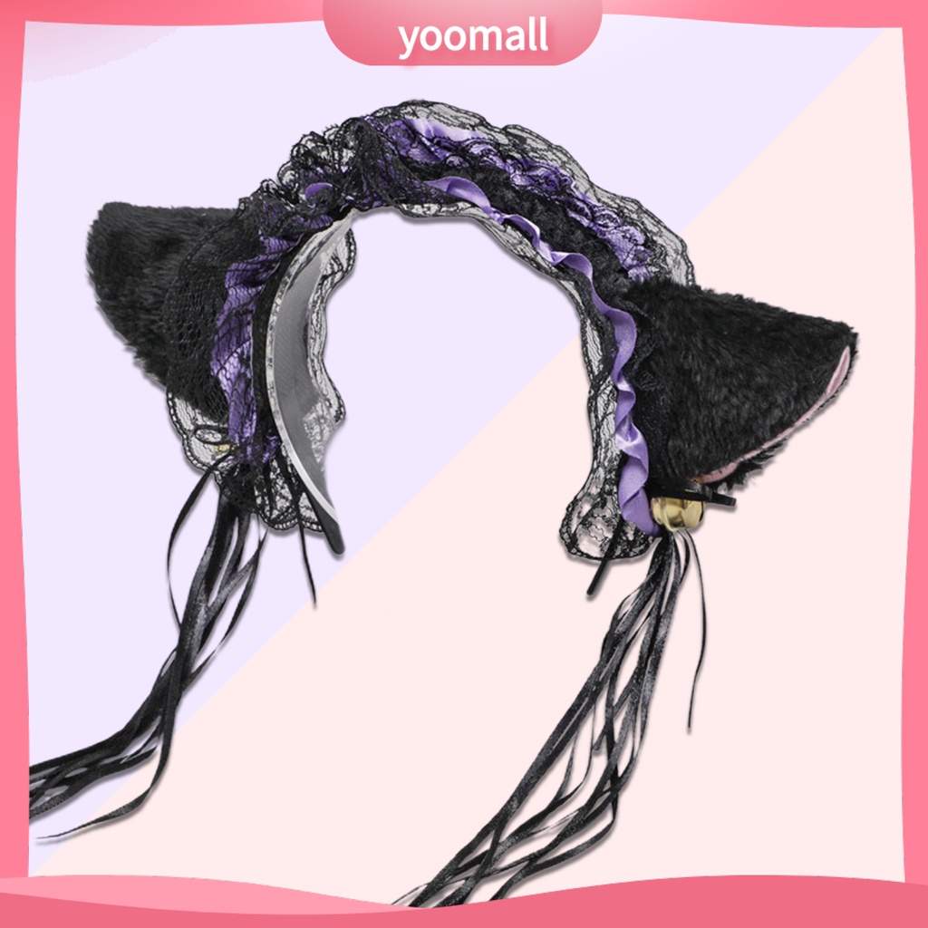 Băng Đô Tai Mèo Phối Ren Tua Rua Phong Cách Gothic Lolita Cho Nữ