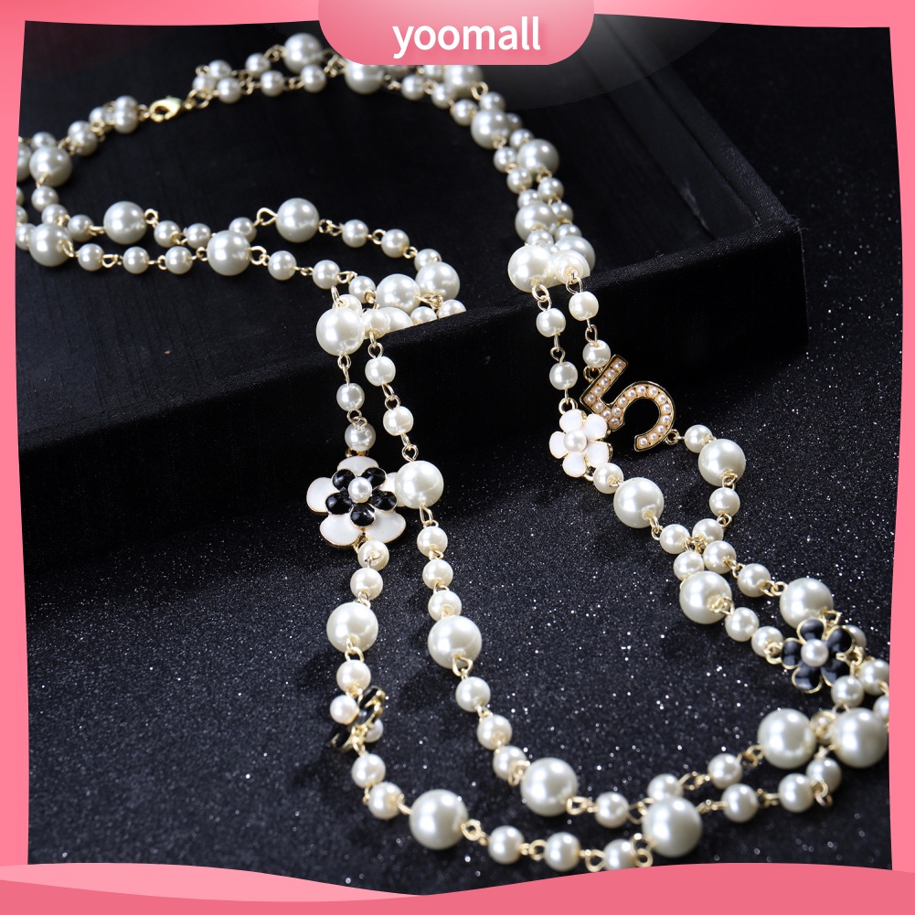 Vòng cổ Hai Lớp Mặt Số 5 Đính Ngọc Trai Nhân Tạo Thời Trang Dành Cho Nữ