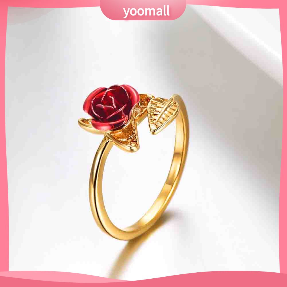 Nhẫn Đính Hôn Mở Hình Hoa Hồng Có Thể Điều Chỉnh Kích Cỡ Dành Cho Nữ