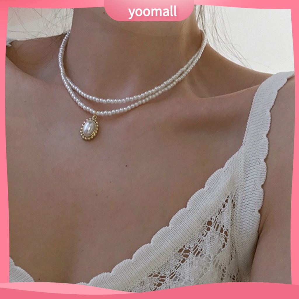 Vòng cổ Hai Lớp Đính Ngọc Trai Nhân Tạo Thời Trang Dành Cho Nữ