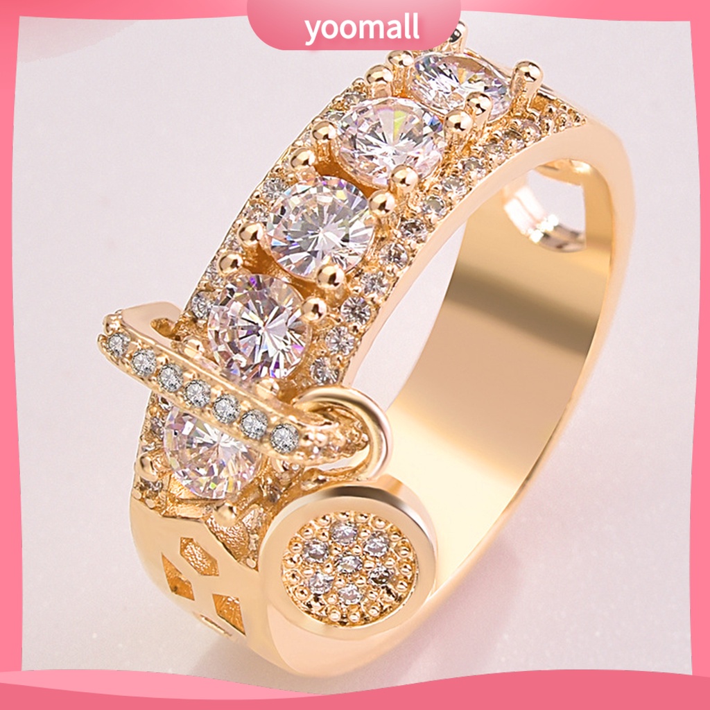 Nhẫn Mặt Hình Tròn Rỗng Bằng Hợp Kim Đính Đá Zircon Thời Trang Cho Nữ