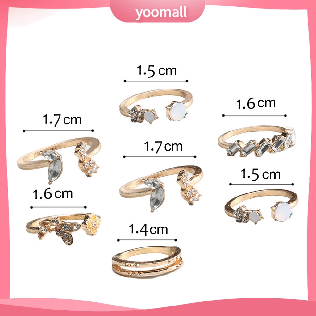 Bộ 7 Nhẫn Mở Đính Đá Lấp Lánh Trang Nhã Dành Cho Nữ