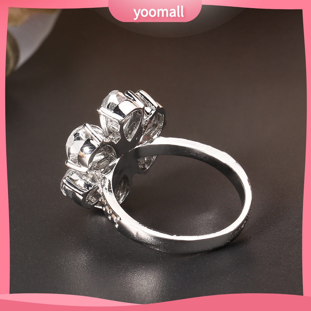 Nhẫn Đính Hôn Mặt Hoa Đính Đá Zircon Thời Trang Dành Cho Nữ