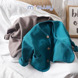 Michley Welfare ~ Áo Khoác cardigan cotton Trơn Dài Tay Dáng Rộng Phong Cách Hàn Quốc Thời Trang Mùa Thu Cho Bé Trai Và Bé Gái