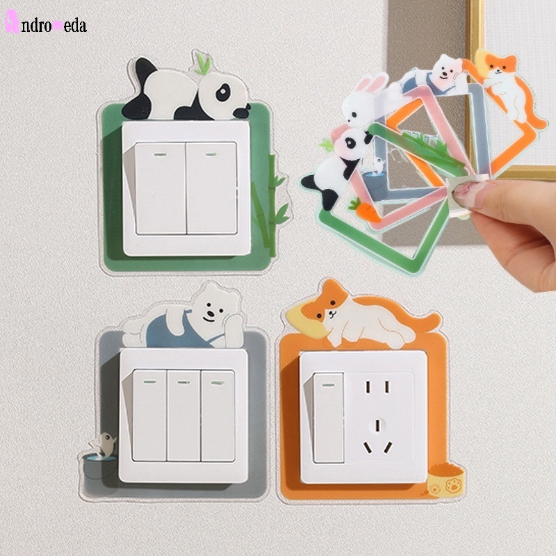 Miếng Dán Công Tắc Trang Trí Hình Mèo / Gấu Trúc Hoạt Hình Dạ Quang DIY