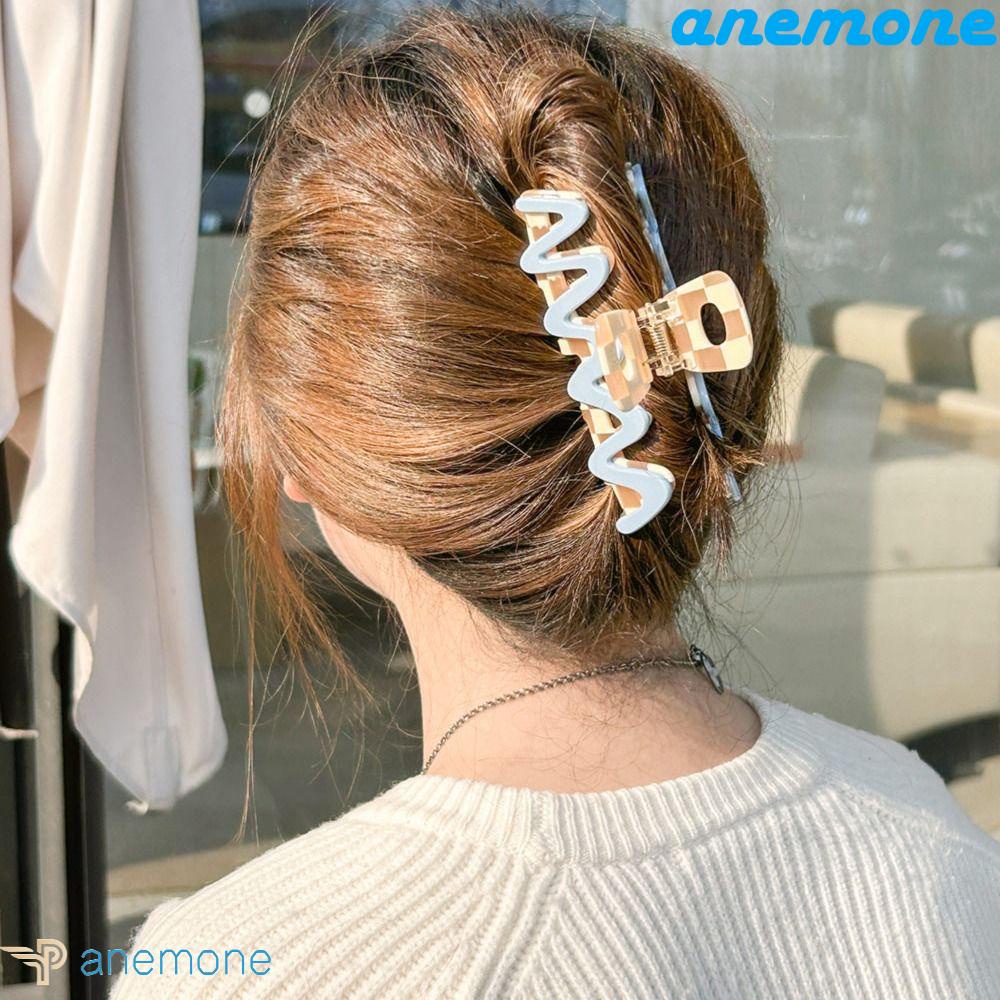 ANEMONE Kẹp Tóc Càng Cua Cỡ Lớn Kẻ Sọc Caro Sáng Tạo Cho Hàng Ngày