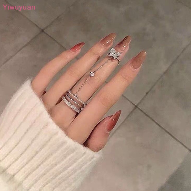 < Yiwuyuan > Nhẫn Hình Bướm Dạng Dây Xích Đôi Phong Cách Punk HipHop Thời Trang Dành Cho Nữ