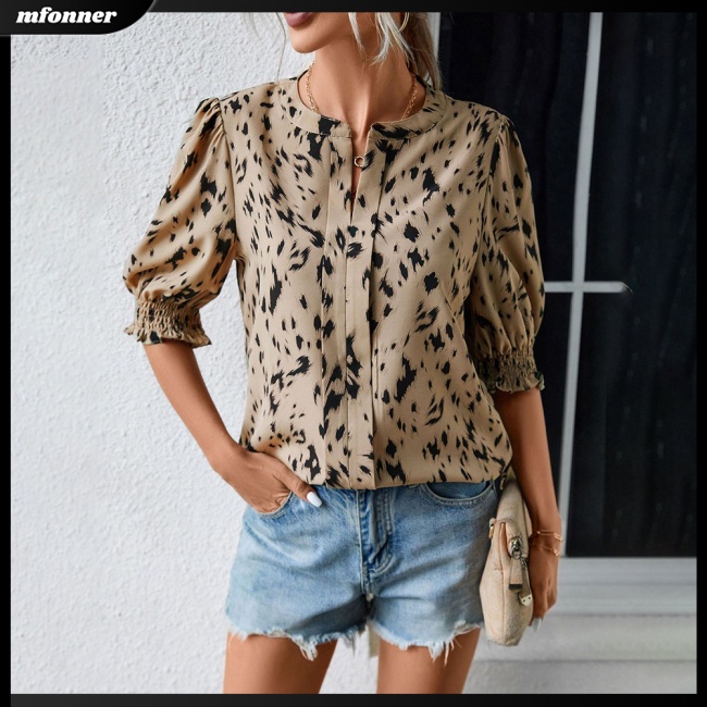 Áo Sơ Mi Tay Ngắn Cổ Tròn In Họa Tiết Thời Trang Dành Cho Nữ