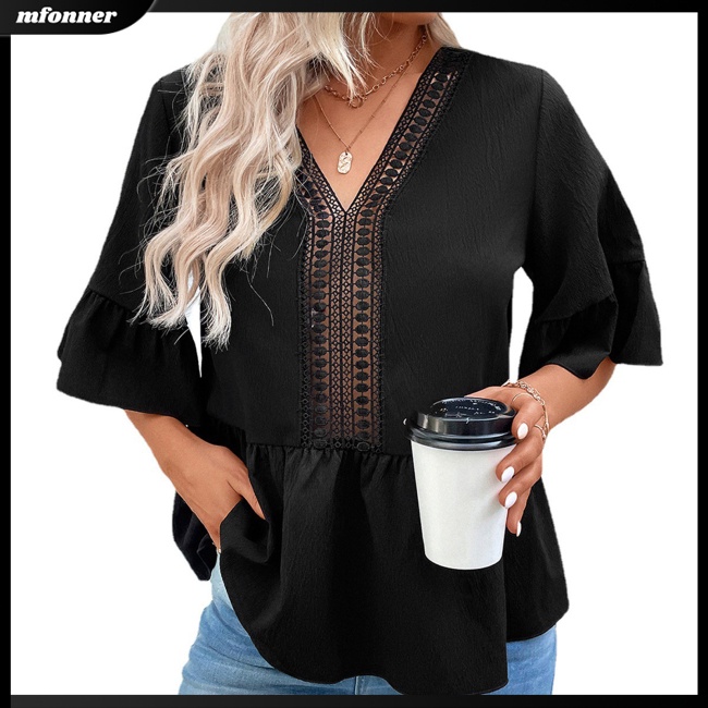 Áo Sơ Mi Nữ Tay Dài Cổ Chữ V Khoét Sâu Màu Sắc Thanh Lịch