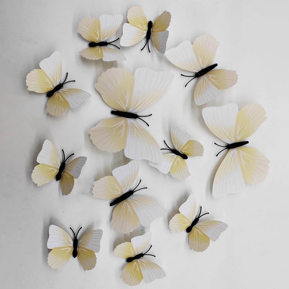 12 Cái ❥ ❈ Miếng Dán Tường Bướm Đen Trắng Trang Trí Phòng Khách Bướm Cưới Trẻ Em Trang Trí Phòng Tủ Lạnh Miếng Dán