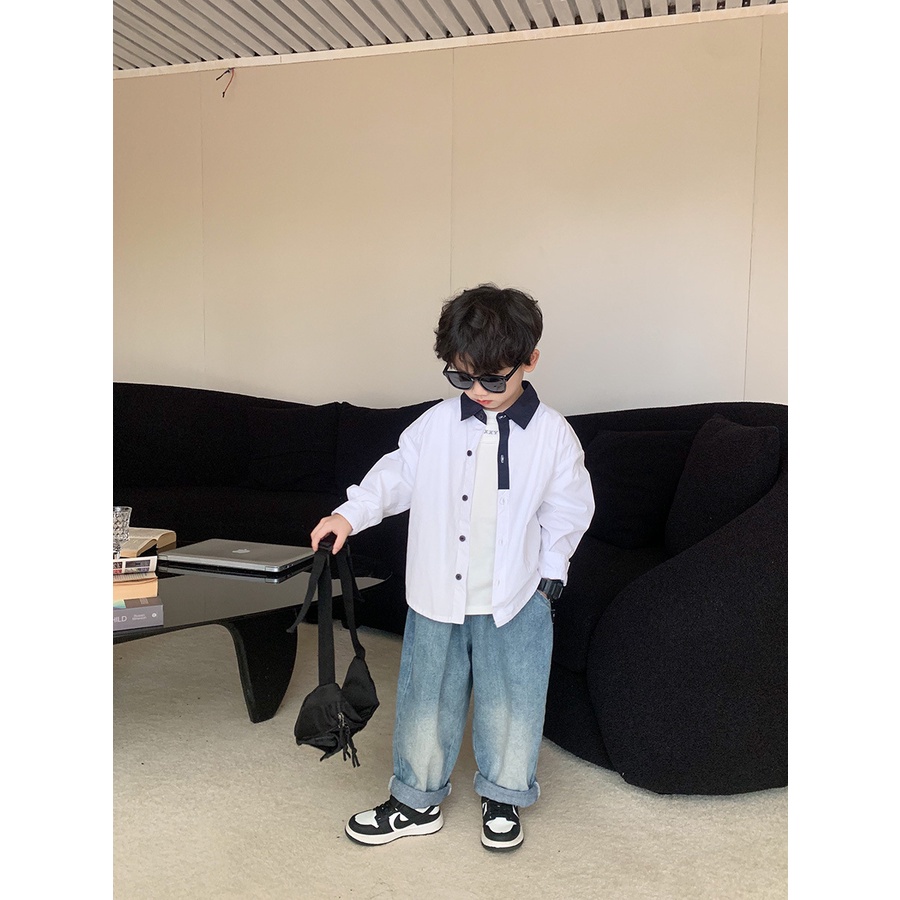 Áo sơ mi bảo hộ lao động bé trai nhật bản và hàn quốc cho bé trai lớn màu phù hợp với tay dài