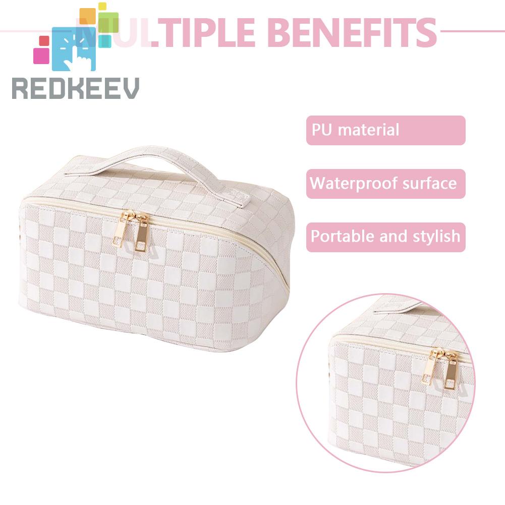 Túi Đựng Mỹ Phẩm Bằng Da PU Sức Chứa Lớn Họa Tiết Kẻ Sọc Thời Trang Mùa Hè Cho