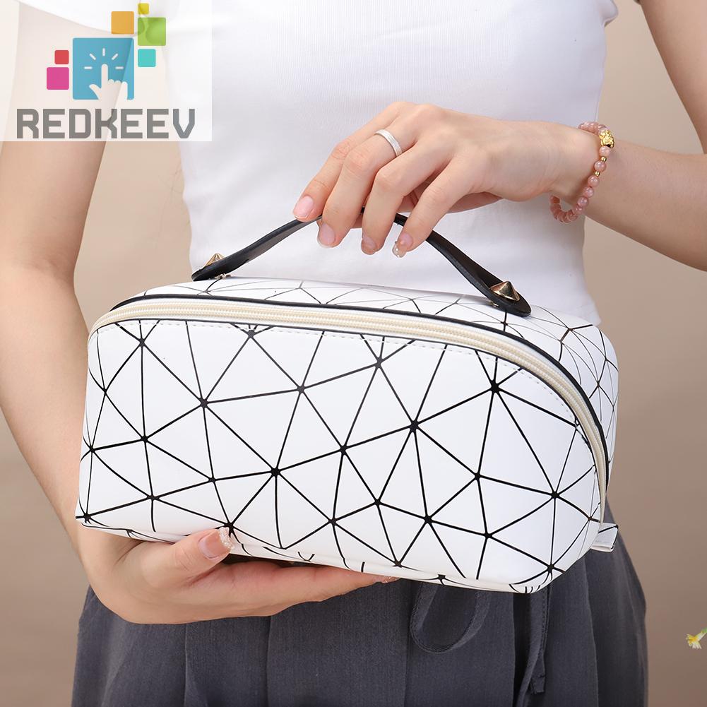 Túi Da PU Đựng Mỹ Phẩm Đa Năng Họa Tiết Lưới Hình Thoi