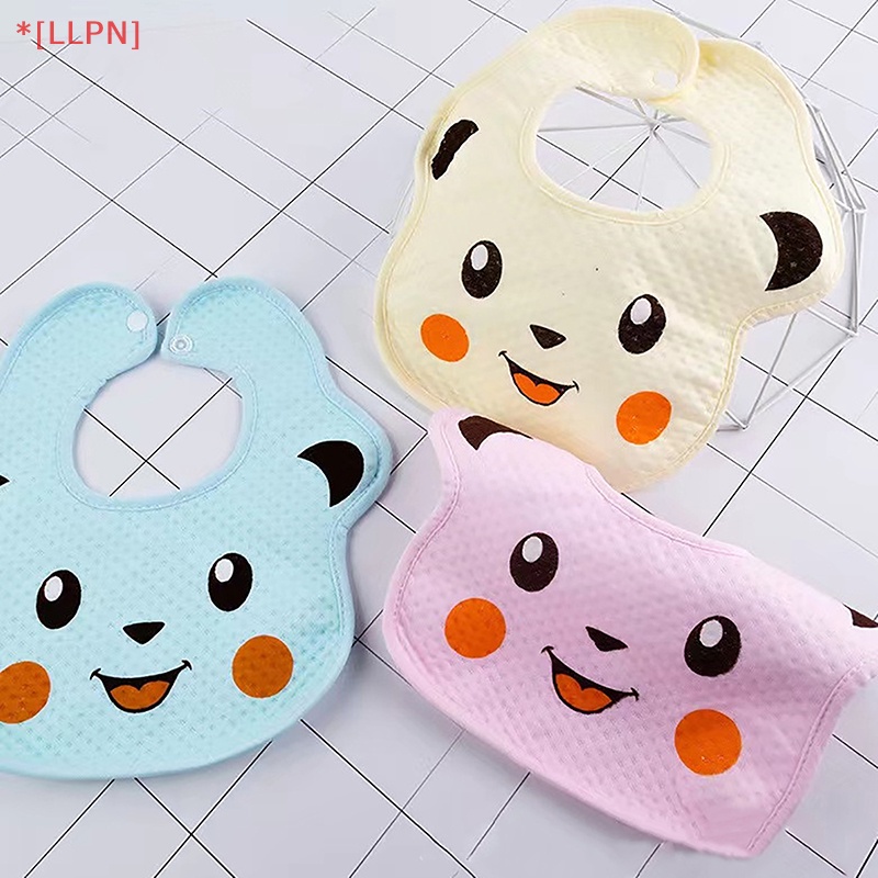 Yếm Ăn Bằng Cotton In Họa Tiết Gấu Hoạt Hình Dễ Thương Cho Bé