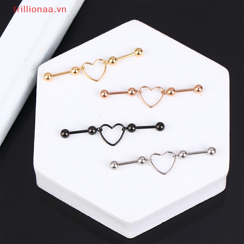 Bông Tai Dây Xích Bằng Thép Không Gỉ Hình Trái Tim Phong Cách Punk Cho Nữ