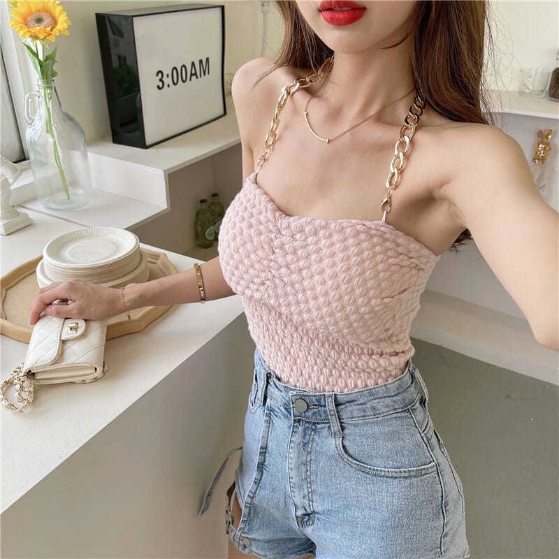 Áo Hai Dây Dáng Ngắn Phối Dây Xích Thời Trang Cá Tính Cho Bạn Gái