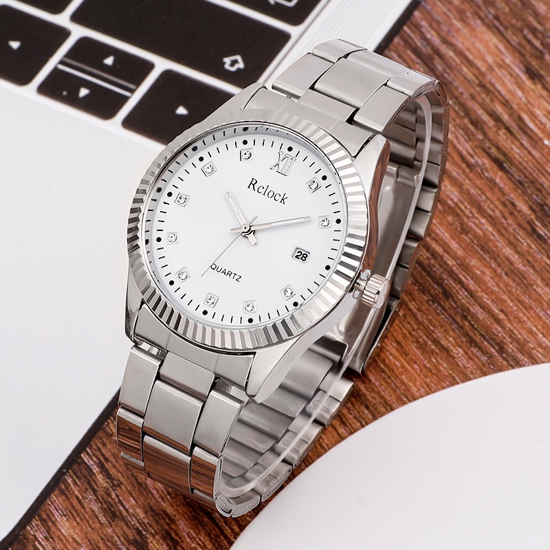 Mới Đồng Hồ Đeo Tay Máy Quartz Dây Thép Đính Kim Cương Đơn Giản Lịch Lãm Cho Nam