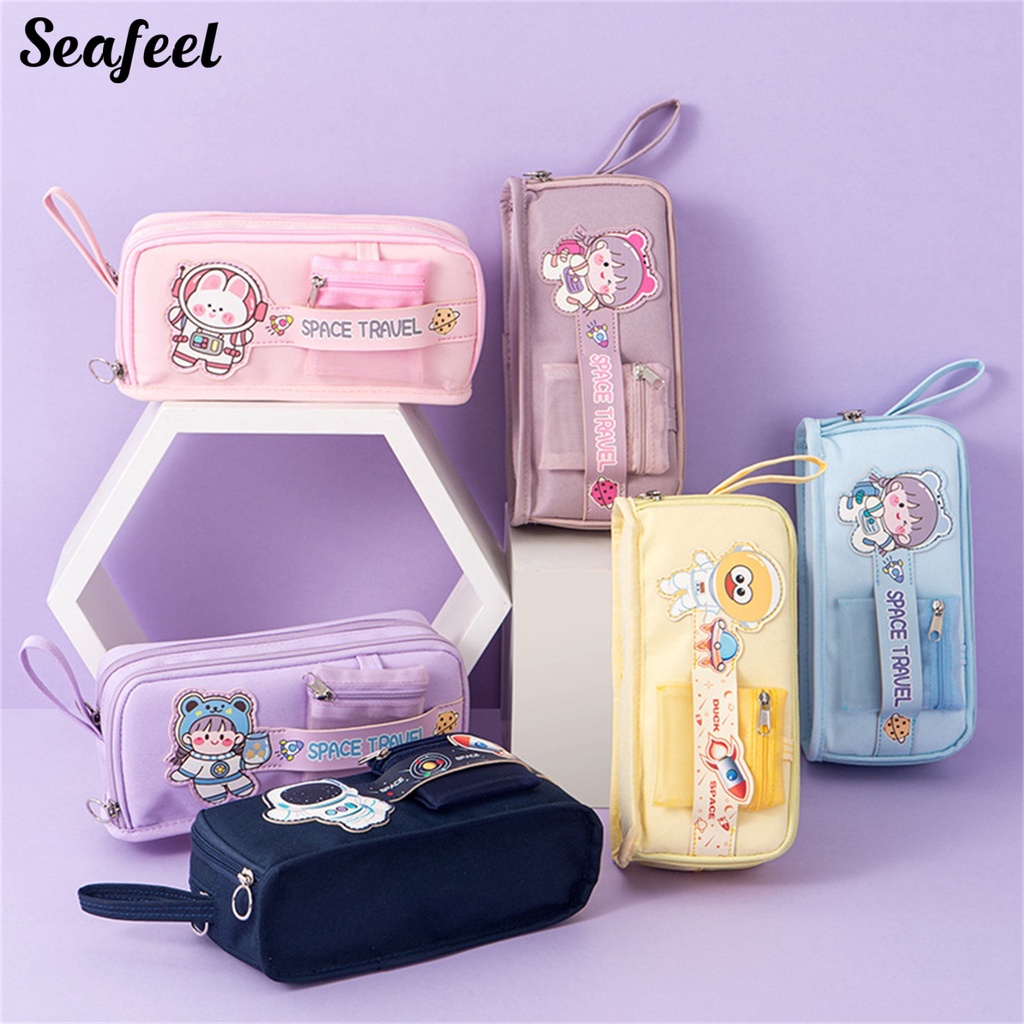 Túi Đựng Bút Đa Năng Có Khóa Kéo In Họa Tiết Dễ Thương Tiện Dụng Cho Trường Học / Văn Phòng