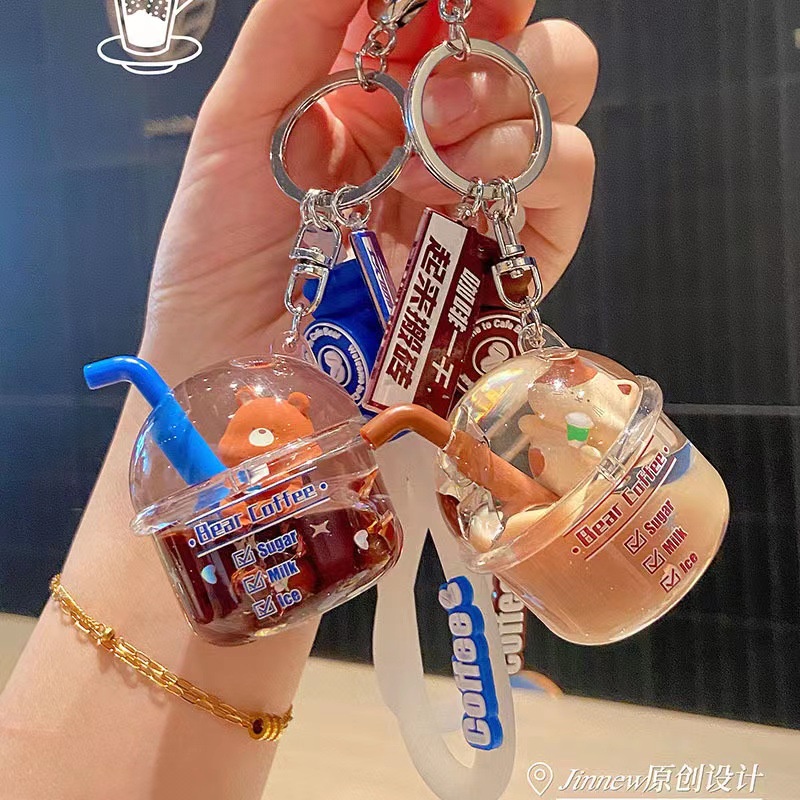 Móc Khóa Hình Gấu Trúc / Ngôi Sao / Cà Phê Hoạt Hình Dạng Nổi Đơn Giản Sáng Tạo