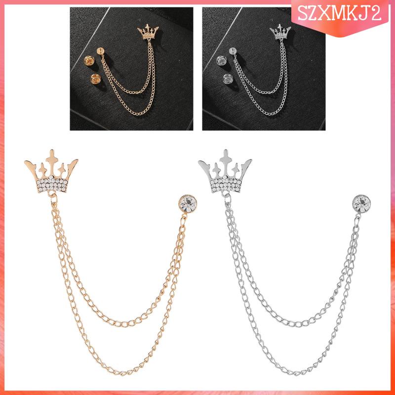 Ghim Cài Cà Vạt / Khăn Choàng / Mũ Hình Vương Miện Bằng Kim Loại Phối Dây Xích Tua Rua Siêu Bền Cho Nam