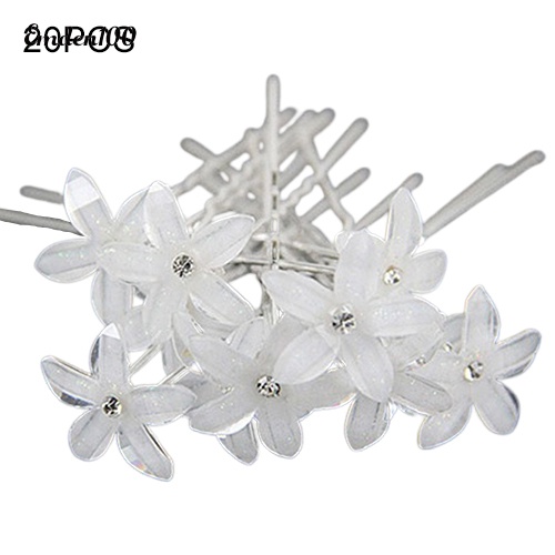 Bộ 20 Trâm Cài Tóc Chữ U Hoạ Tiết Hoa Trắng Dành Cho Cô Dâu