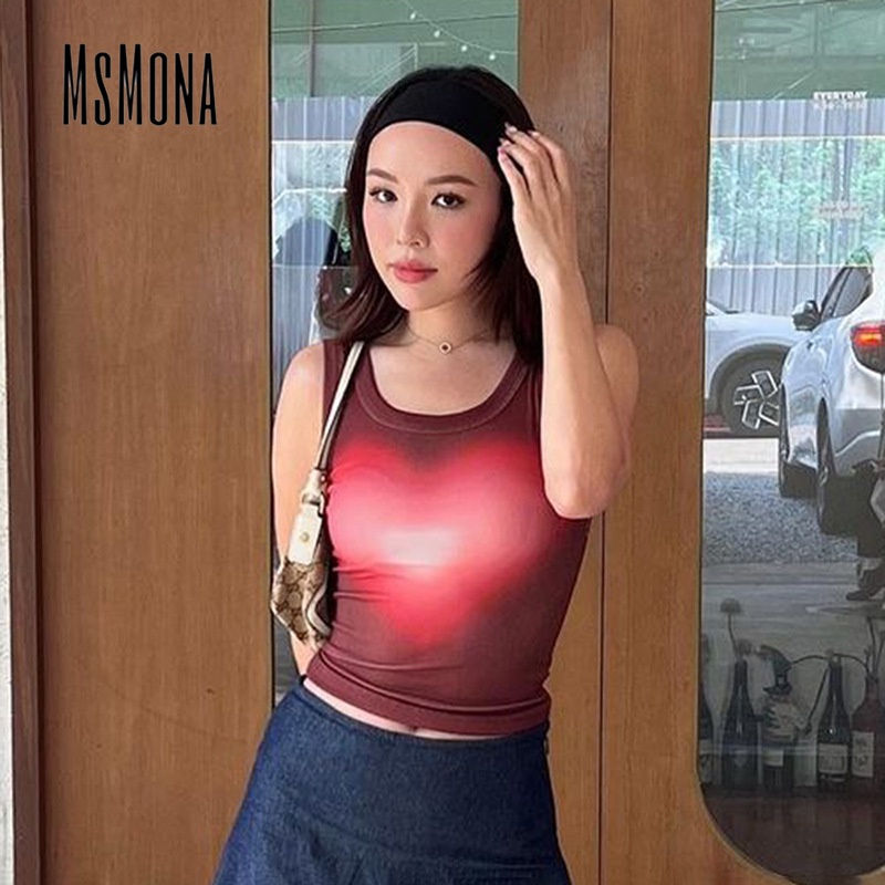 Áo Thun Sát Nách Hở Rốn Dáng Ôm In Họa Tiết Trái Tim Thời Trang 2023 Cho Bạn Gái