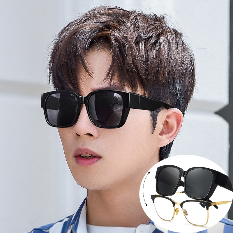 Kính Mát Gọng Vuông Lớn 2 Trong 1 Chống Lóa Thời Trang Cho Nam Nữ
