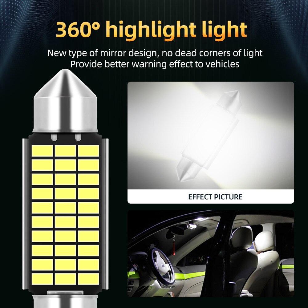 Set 2 Đèn LED Canbus Festoon C10W C5W 31mm 36mm 39mm 42mm Ánh Sáng Trắng 6000K Dành Cho Ô Tô