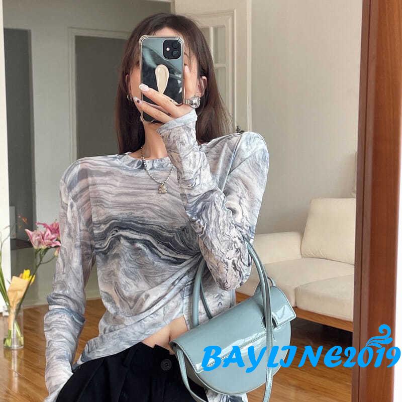 Áo Thun Tay Dài In Họa Tiết Màu Mực Độc Đáo Phong Cách Đường Phố Cho Nữ