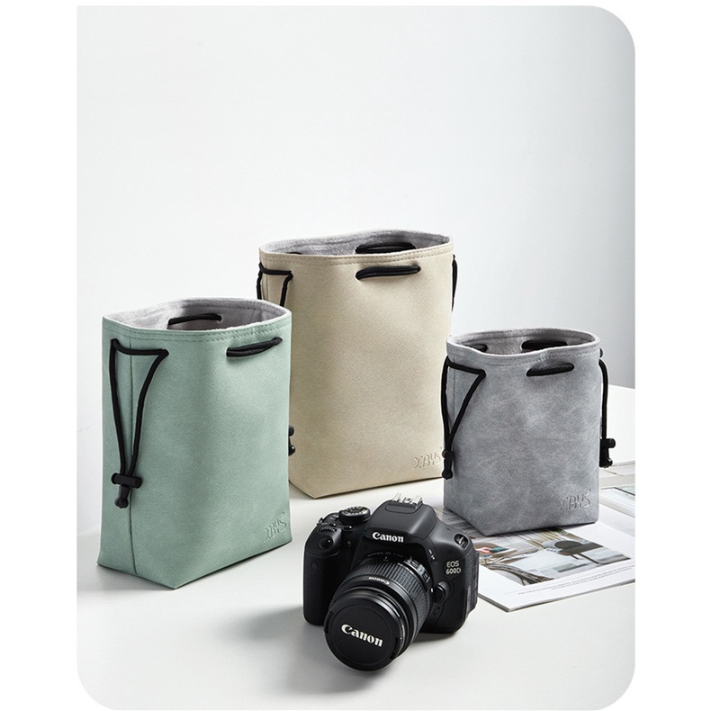 Baona Túi Dây Rút Bằng Da PU Phối Denim Chống Nước Đựng Máy Ảnh DSLR