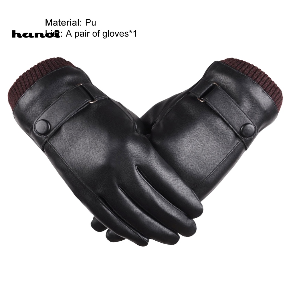 1 Đôi Găng Tay Da Giả Lót Lông Cừu Giữ Ấm Chống Gió Có Thể Chạm Màn Hình Cảm Ứng