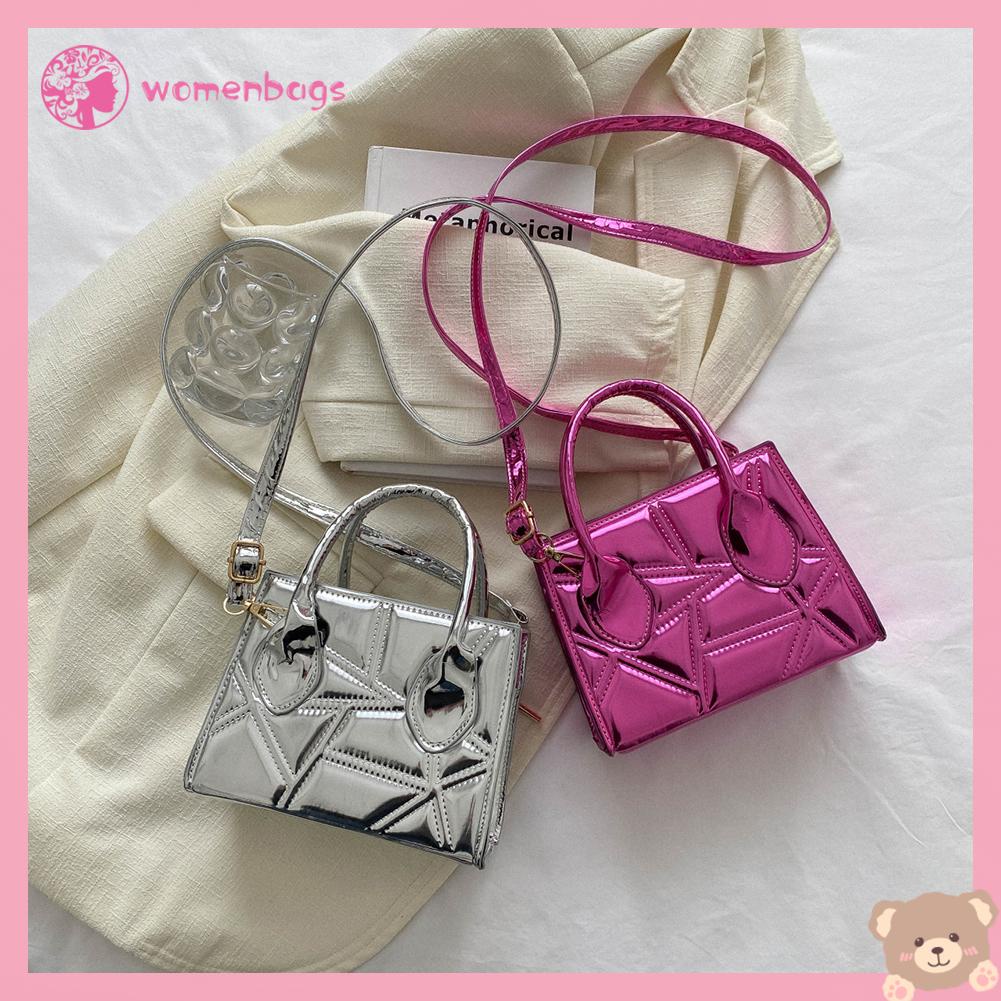 ✿ Wb ✿ Túi satchel thông thường túi chần bông messenger phụ nữ túi totes da pu đơn giản sáng bóng chỉ thêu nữ ví đeo chéo túi đeo chéo