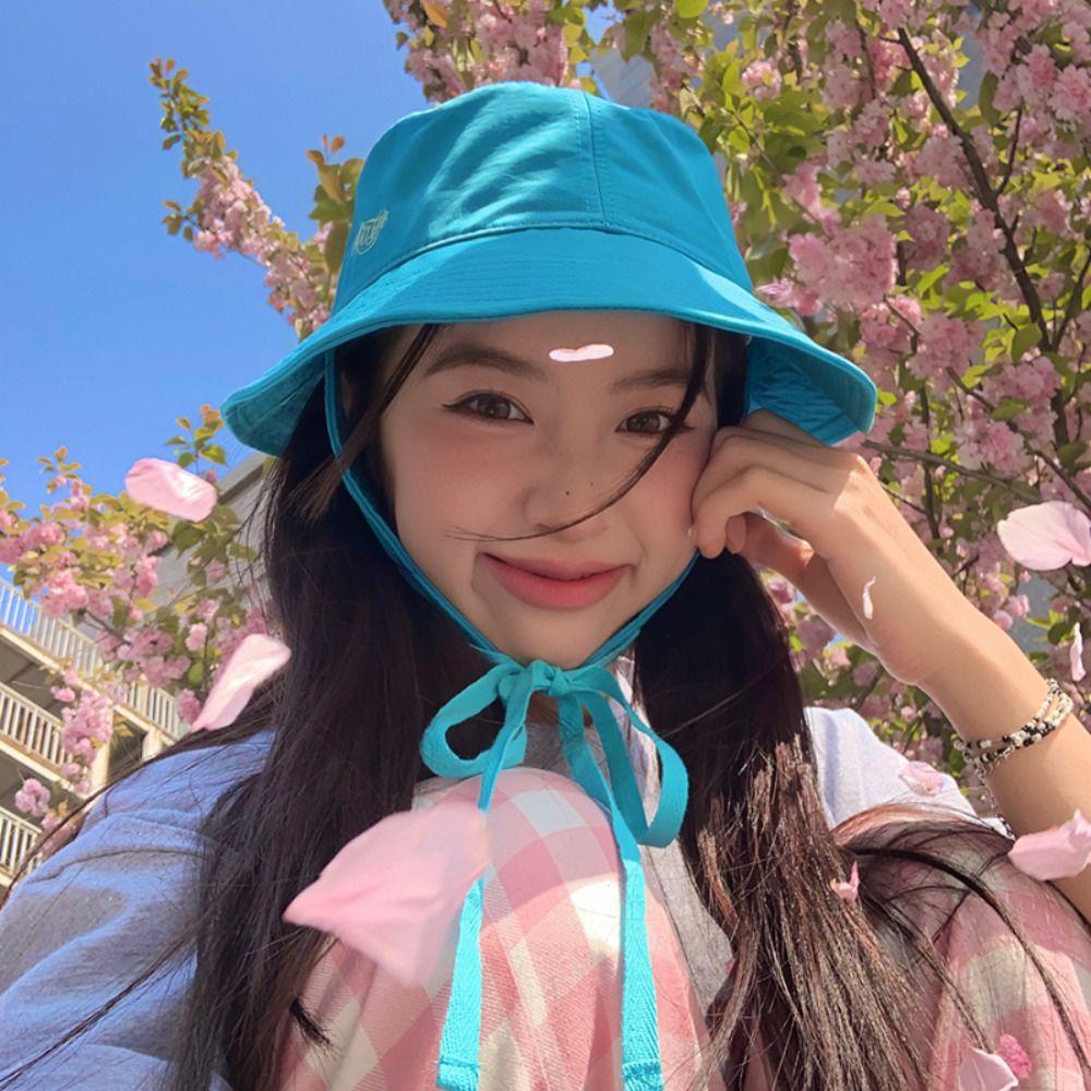 Fans strap bucket hats, show face lace-up women's caps, fashion sun protection wide-brimmed breathable basin hat ladies
