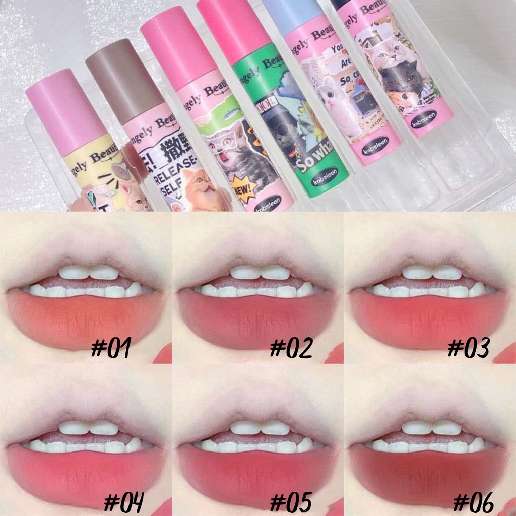 Set Son Kem Lì KOBELEEN Fun Meow Lip Glaze 6 Cây Bền Màu Lâu Trôi