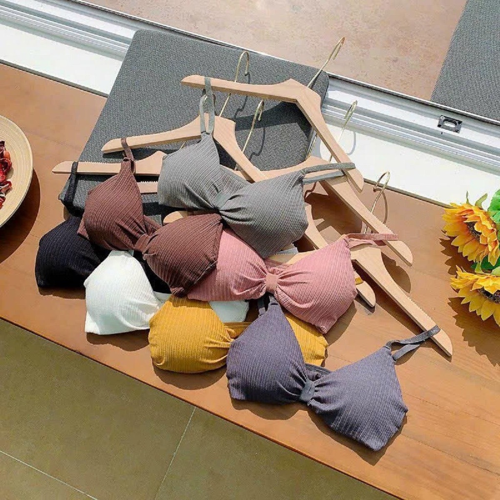 B74 Set 3 áo Bra hến gân tăm, cotton thấm hút mồ hôi, co dãn, đàn hồi, có đệm mút mỏng, nhiều màu dễ thương