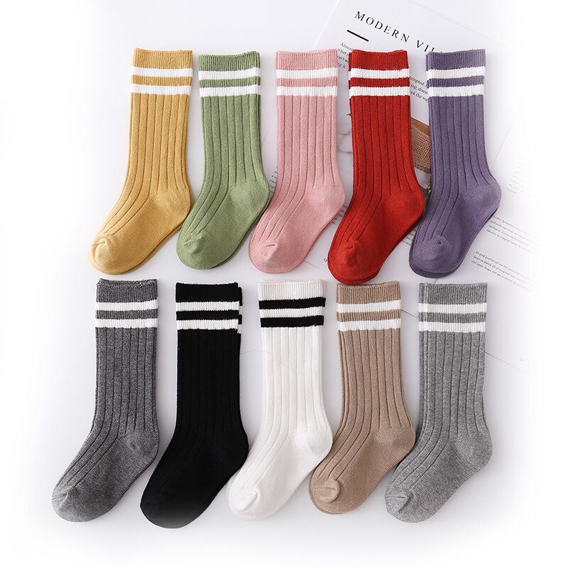 Vớ Cotton Cao Đến Đầu Gối Mềm Mại Họa Tiết Sọc Ngang Dành Cho Các Bé 1-9 Tuổi