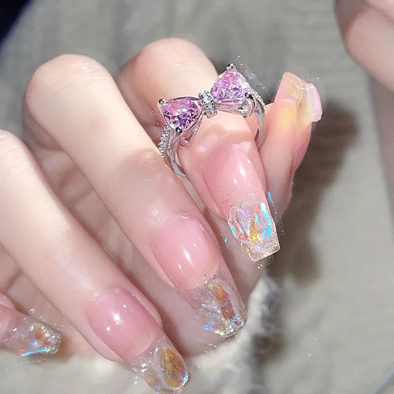 Nhẫn Mạ Vàng / Bạc Y2K Đính Đá Zircon Hình Nơ / Trái Tim Xinh Xắn Thời Trang Cho Nữ